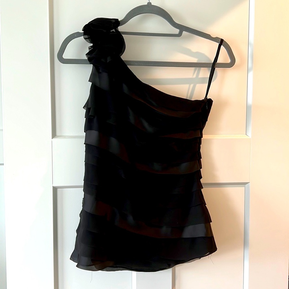 White House Black Market one-shoulder top. Black. Size 0. NWT.